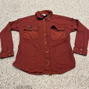 Sundance Thermal Snap Front Shirt Jacket red Sz S Fall Casual Boho Waffle Knit